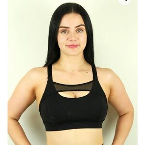 Black Mesh-Detail Supportive polewear Sports Bra